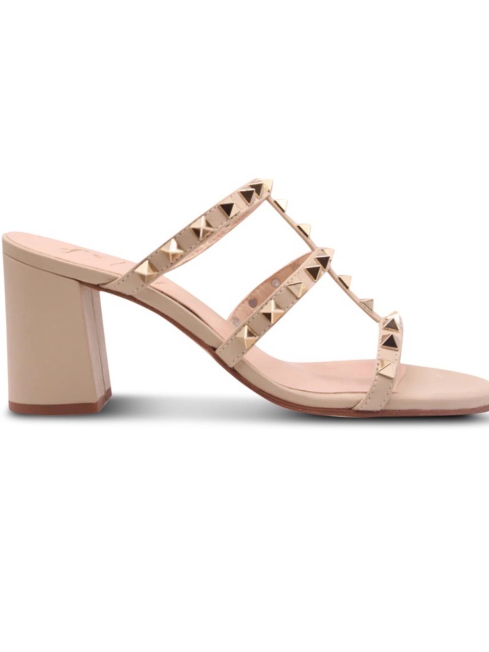 French Sole Foster Studded Strappy Nude Heeled Block Sandal